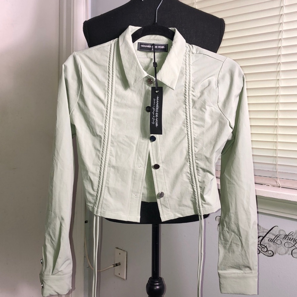 Maniere De Voir New Light Green Shirt Waist Jacket